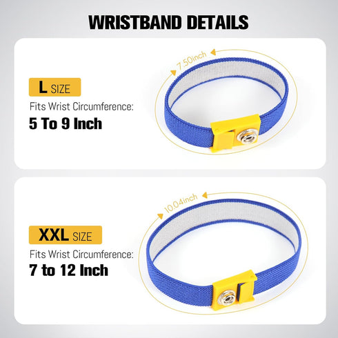 Anti Static Wrist Strap, 7.5" ESD Wristband Adjustable Grounding Bracelet, 10‘ Extendable Long Coil Cable with Alligator Clip, Fits Wrist Circumference 5" to 9"