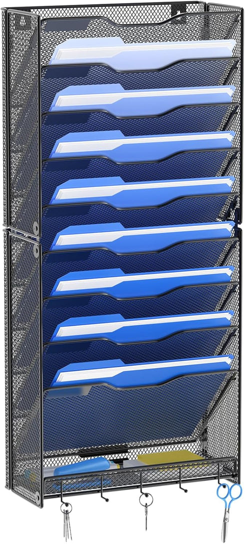 OUTWOLF 10 Tier Hanging Wall File Organizer, Wall Mount Paper Document Holder for Home Office Organization