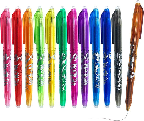 DxJ Erasable Gel Pens, 12pcs Heat Erase Pens for Fabric, 0.5mm Fine Point, Assorted Color Inks
