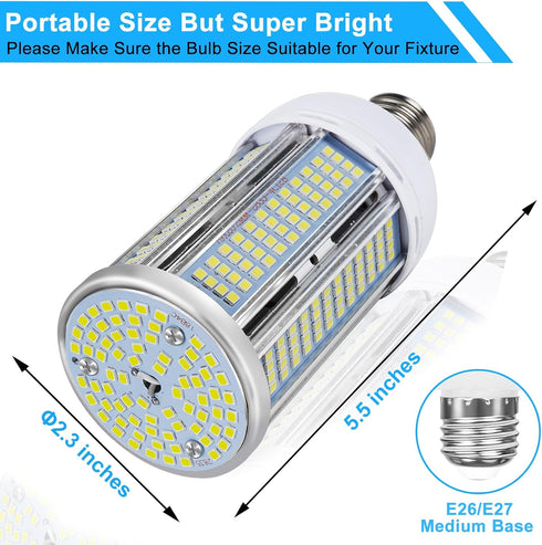 2 Pack 400W Equivalent LED Corn Light Bulb 6000 Lumen Led Corn Bulb 50W Super Bright 5000K Daylight White E26/E27 Base LED Light Bulb for Home Garage Lighting Garage Backyard Office Household by ELIVERN