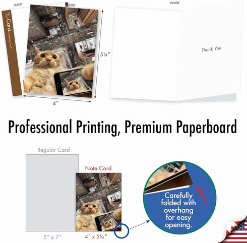 The Best Card Company 10 Assorted Thank You Notecards Bulk Box Set (4 x 5.12 Inch, 10 Designs, 1 Each) Cats Selfie