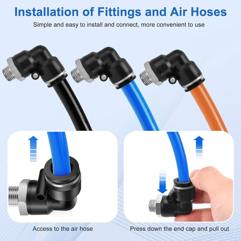 12 Pcs Push to Connect Fittings - 1/2 Inch Tube OD x 1/4 Inch NPT Thread Pneumatic Male Straight and Elbow Air Line