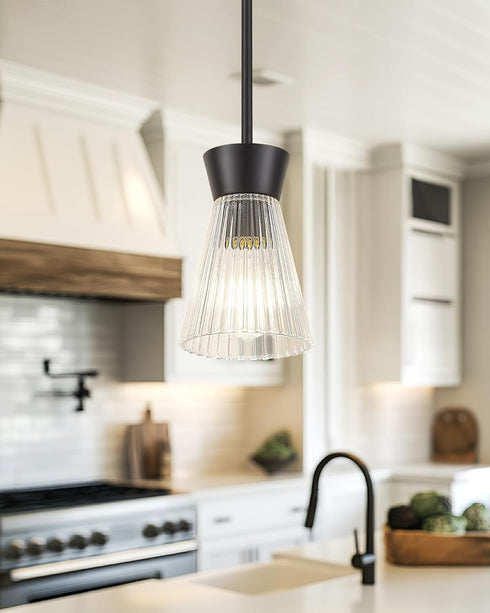 1-Light 5HZG107MIL Modern Pendant Light, HWH Adjustable Hanging Lighting for Kitchen, Living Rooms, Bedrooms, Black