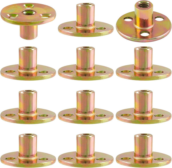 12pcs Round Base T-Nut, 3/8"-16 Carbon Steel Iron Plate Nut, Screw-in T Nuts for Furniture Hardware Accessories