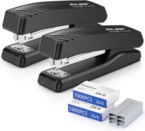 IMLIKE Desktop Office Stapler with 2000 staples, Half Strip, 25 Sheets Capacity, Metal Construction, Black, 2-pack