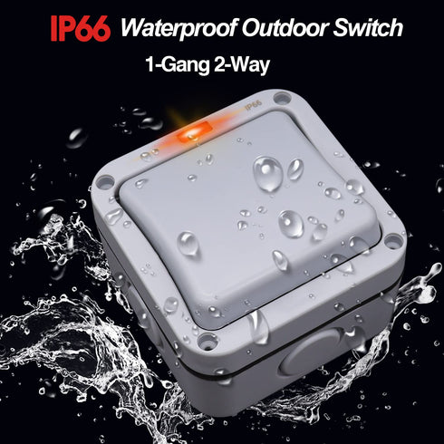 Taiss Outdoor Switch, IP66 Waterproof Switch with Red LED Indicator, 1-Gang 2-Way Light Switch