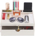 Leather Desk Organizer with Drawers, Home Cosmetics Organizer, Phone Remote Organizer, White