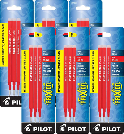 Pilot Gel Ink Refills for FriXion Erasable Gel Ink Pen, Fine Point, Red Ink, 18 Total Refills