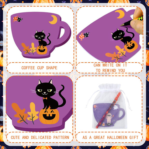 Lincia 72 Pcs Halloween Sticky Note and Ballpoint Pens Set, bulk pumpkin ghost cat weird notepad, Halloween pens,