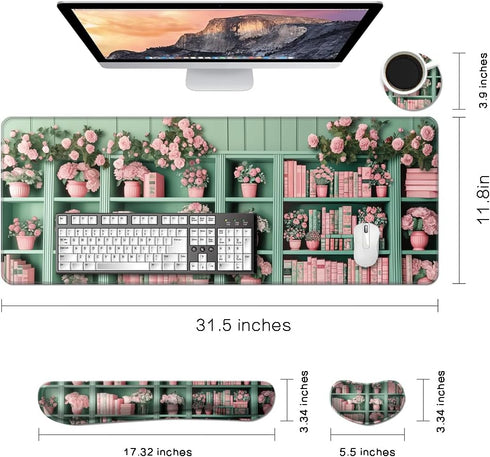 MIBITRI Set, 4Pcs Keyboard Mouse Pad Extended Gaming Mouse Pad+Ergonomics Keyboard Wrist Rest Support, Memory Foam
