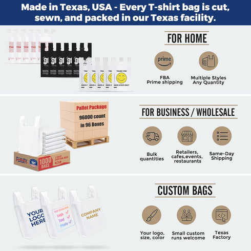 500 Count 11.5" 6.5" 21", Fuxury Plastic T-shirt Bags Black x x Grocery, Trash, Take Out, To Go, Restaurants, Retail