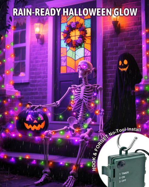 Kelumi 9.8ft 30 Halloween String Lights Battery Operated, Orange Purple and Green Fairy Lights with Timer Waterproof