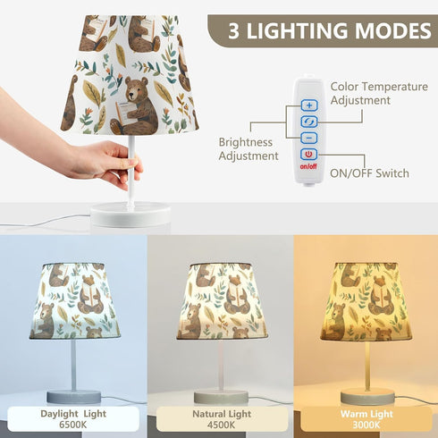 3 ALAZA Bedside Lamp Bears Read Books Cute Table Lamp for Bedroom Desk Lamp with USB Port LED Nightstand Color