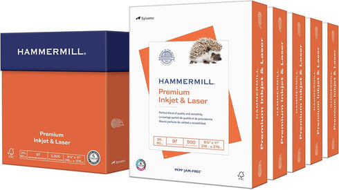 Hammermill Premium Printer Paper, 24 Lb, 8.5 x 11, 5 Ream (2,500 Sheets), 97 Bright, Made in the USA