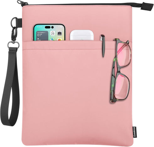 Book Sleeves with Zipper, Travel Book Protector Pouch for Paperbacks & Hardcovers, Washable Carry Case, Pink
