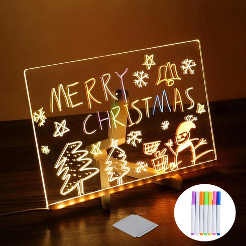 LED Note Board with Colors - Acrylic Dry Erase Board with Light, Glowing Message Marker Board for Kids with Stand