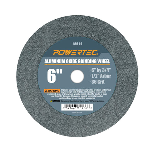 POWERTEC 15514 Bench and Pedestal Grinding Wheels, 6 Inch x 3/4 Inch, 36 Grit Aluminum Oxide for Grinder