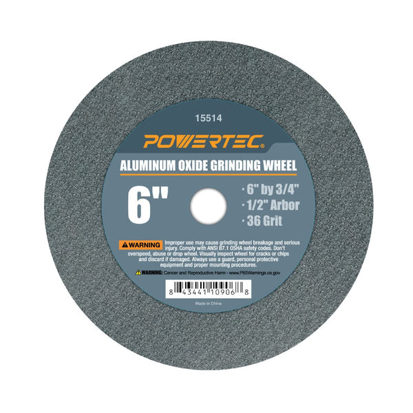 POWERTEC 15514 Bench and Pedestal Grinding Wheels, 6 Inch x 3/4 Inch, 36 Grit Aluminum Oxide for Grinder