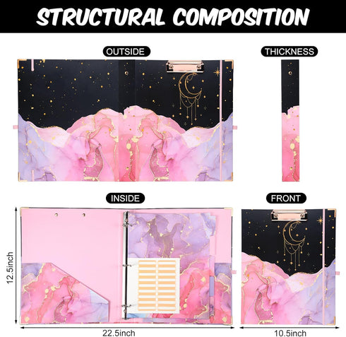 Teacher Binder 3 Ring Binder with Clipboard 1 Inch Marble Cute Binder Organize, 5 Tab Dividers, 2 Pockets and Label Stickers for Women Nurse Teacher Gifts School Office Supplies(Pink) by Harloon