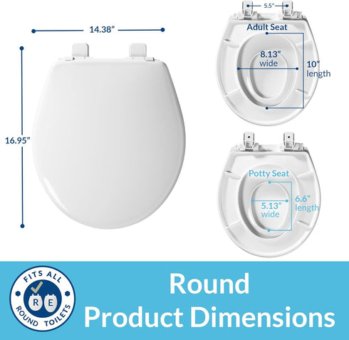 Round Toilet Seat with Built-In Potty Training Seat - Durable White Design