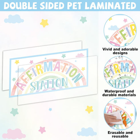 Pastel Affirmation Station Rainbow Motivational Bulletin Board Set for Classroom Decor, Mental Health Posters, Positive