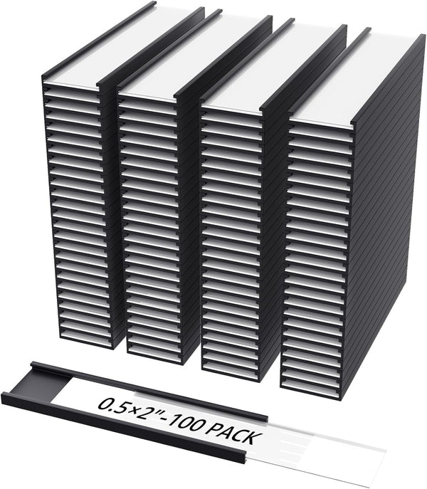 MaxGear 100 Pack C Channel Magnetic Label Holders, 0.5x2 Magnetic Labels for Locker, Shelf, Tool Box, Home, Office