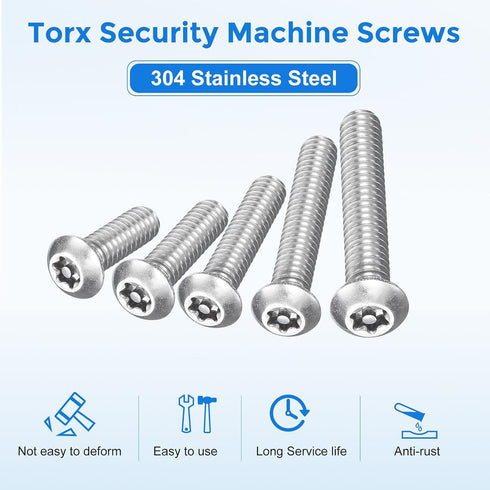uxcell 10Pcs 1/4-20 1/2" 304 Torx Security Machine Screws, x Stainless Steel Tamper Resistant Button Head Screws Bolt