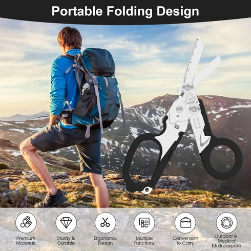 6 1 in trauma shears, Folding Retractable Emergency Shears, Outdoor Camping Tools, Seat Belt Cutter, Oxygen Cylinder
