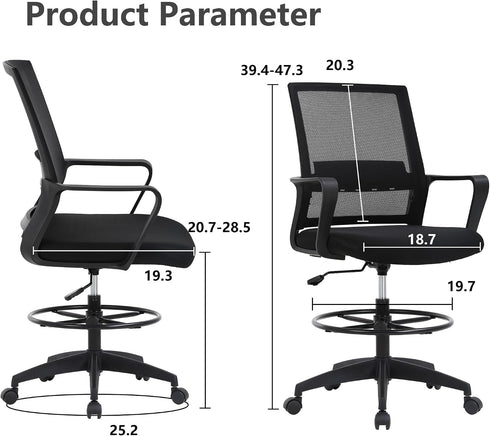 Ergonomic Drafting Chair, Tall Office Chair with Flip-up Armrests, Breathable Mesh High Desk Chair with Lumbar Support