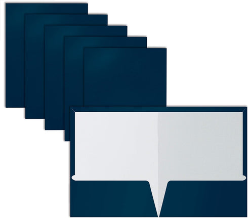 Better Office Products 2 Pocket Glossy Laminated Navy Blue Paper Folders, Box of 25, Letter Size