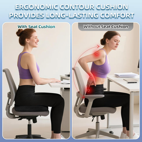 Ecosafeter Seat Cushion for Office Chair Memory Foam Coccyx Pain Relief Cushion Pillow for Back Support Non-Slip Seat