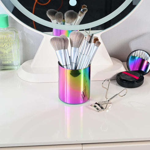 Lidwot Set 2 304 of Rainbow Stainless Steel Mirror-Polished Round Pen Holder Nordic Style Pencil Cup & Makeup Brush