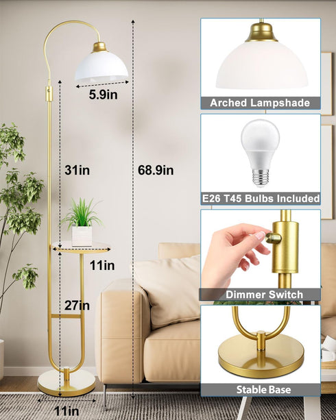 68IN Bulbs Lightdot Floor Lamp with Table, Mid Century Modern Standing Lamps Storage Shelf Floor Lamps with Included