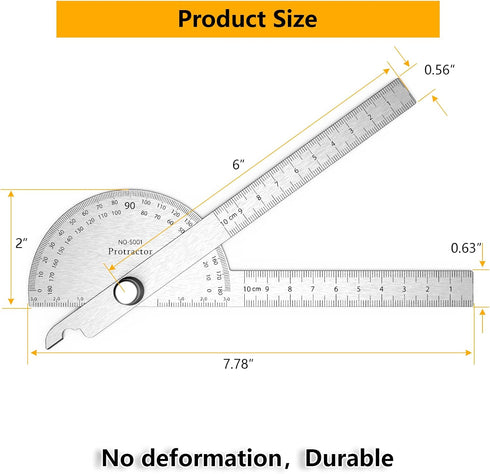 Stainless Steel Protractor, 180 Degrees Two Arm Ruler for Woodworking Angle Measure Tool