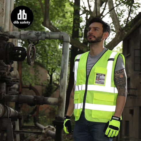 Reflective Mesh Vest, High Visibility with Pockets and Zipper, Construction Work ANSI Class 2 Yellow