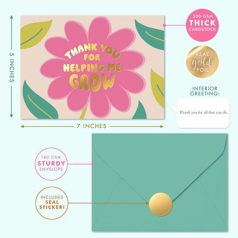 5x7 Sweetzer & Orange Teacher Thank You Card Elegant Appreciation Card with Gold Foil, Sturdy Envelope & Sealing