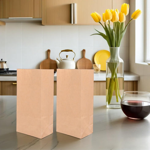 MOKKHNB 100pcs 18x9x5.5cm Kraft Paper Bread Bags with Flat Bottom Greaseproof Disposable Bakery Storage Bags
