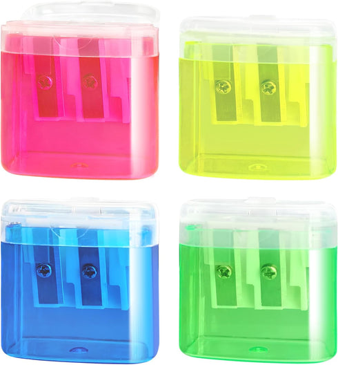 Cretty-Meet 4 PCS Handheld Pencil Sharpeners with Lid, Multicolor Dual Hole Manual Little