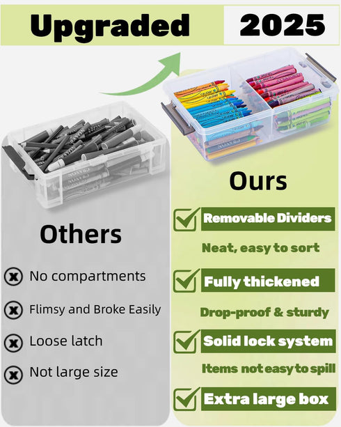 6 Pack Extra Large Pencil Box with Removable Divider, Thickened Pencil Case Bulk, Clear Crayon Marker Organizer
