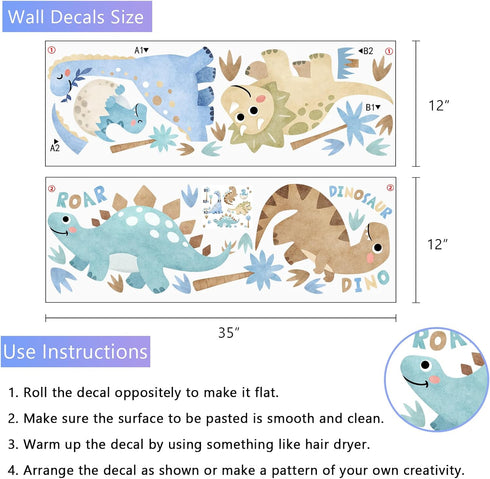 Yovkky Boho Baby Dinosaur Wall Decals Stickers, Dino Egg Palm Tree Footprints Neutral Toddler Nursery Decor, Home