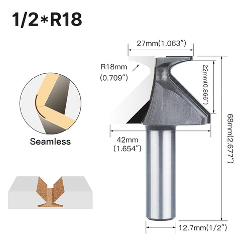 1/2" R18 Seamless HUHAO Shank Woodworking Router Bit, Arc Bending Integrated Milling Cutter Router Bit, Carbide Tip V