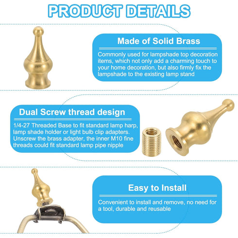 PATIKIL 22 45mm 3 Set x Lamp Finials Caps Knob, Solid Brass Lamp Shade Top Decoration Screw Cap Nuts with Brass