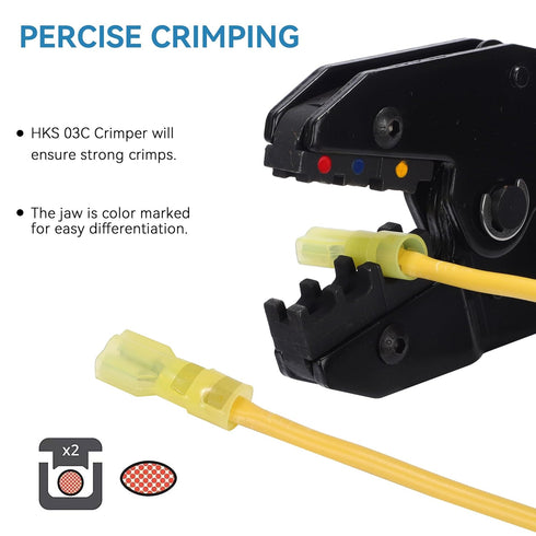 HKS 100PCS Nylon Female Spade Quick Disconnect Connector - Yellow 12-10 AWG Electrical Wire Connectors Kit