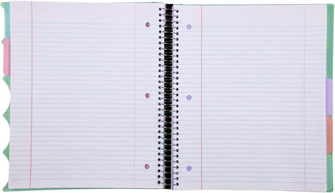 Mintra Office Durable PREMIUM Spiral Notebook - Sage Green, 5 Subject (8.5in x 11in), Fabric Covered Coils for School