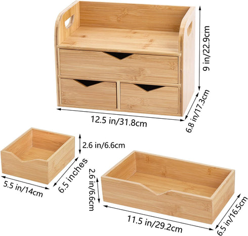 Hacaroa 3 Tier Bamboo Desktop Organizer with 3 Drawers, Portable Craft Box Cosmetic Storage for Office Supplies