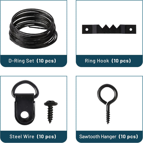 Mr. Pen Picture Hanging Kit, 220pc Black, Wall Hangers, Picture Hooks, Nails, Frame Hanging Hardware