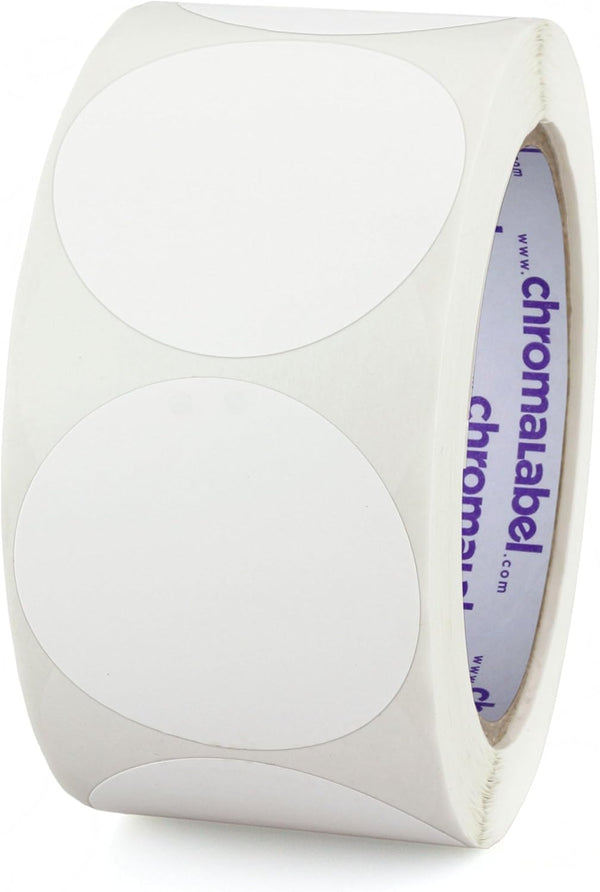 ChromaLabel 2 Inch Circle Sticker Labels, Easy to Write On Round Colored Stickers, 500 White Sticky Dots per Roll.