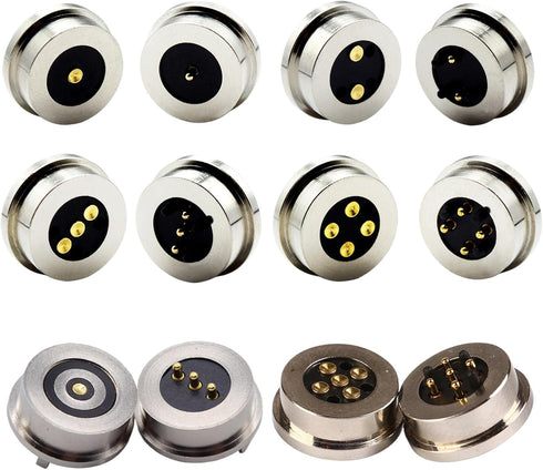 1Pair 1Pin/2Pin/3Pin/4Pin/5Pin Round Magnetic Pogo Pin Connector,12V 3A DC Power Male+Female Socket Charge Spring Loaded Magnet Pogo Pin Connector DC Power Charging Connector Power Socket (2Pin)