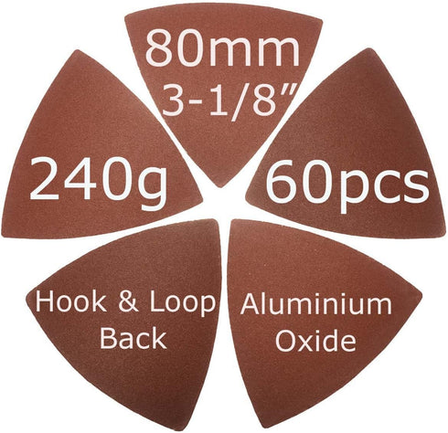 60 Pcs 240 Grits 3-1/8 Inch 80mm Triangular Oscillating Tool Sanding Paper for Wood Sanding Fit 80mm Triangular Multi Tool Sanding Pads XG8020240 by XXGO