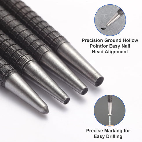 Ouvlaiz 4-Piece Set (1/32", 2/32", 3/32", 4/32") Set Center Punch Hardened Steel Precision Punch & Nail Tool Kit